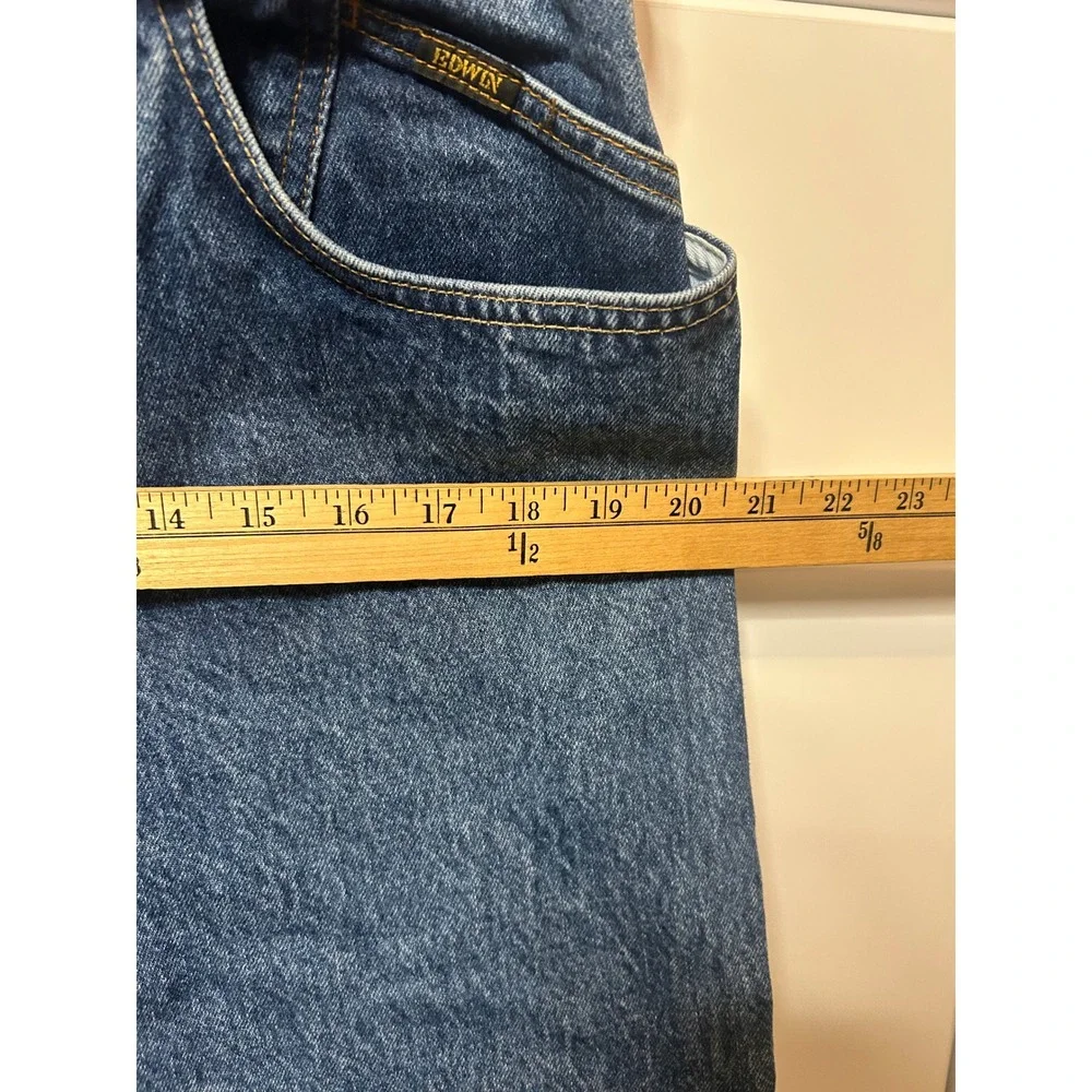 Vintage Edwin Jeans‎ Blue Denim High Waisted Straight Leg Rare Button Fly Medium